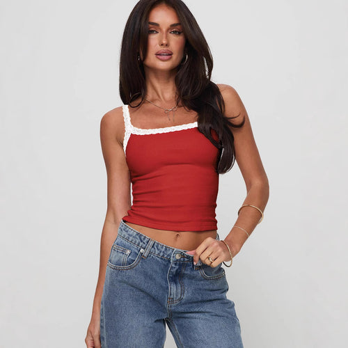 Dame Fine rib Top med spidse detaljer Stiila