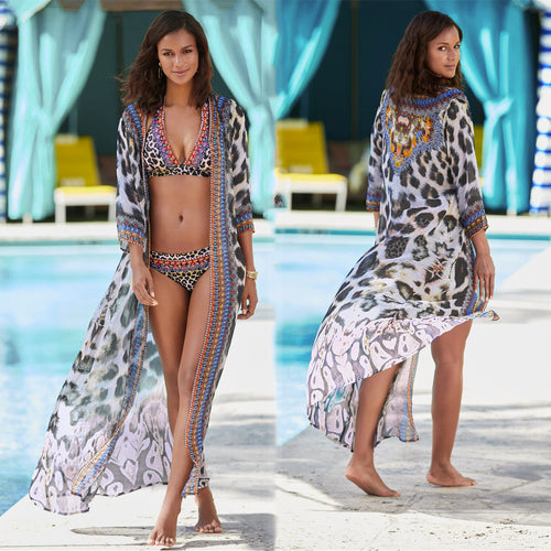 Dame elegant Strandkimono med iøjnefaldende dyre- og mønsterblanding Stilla