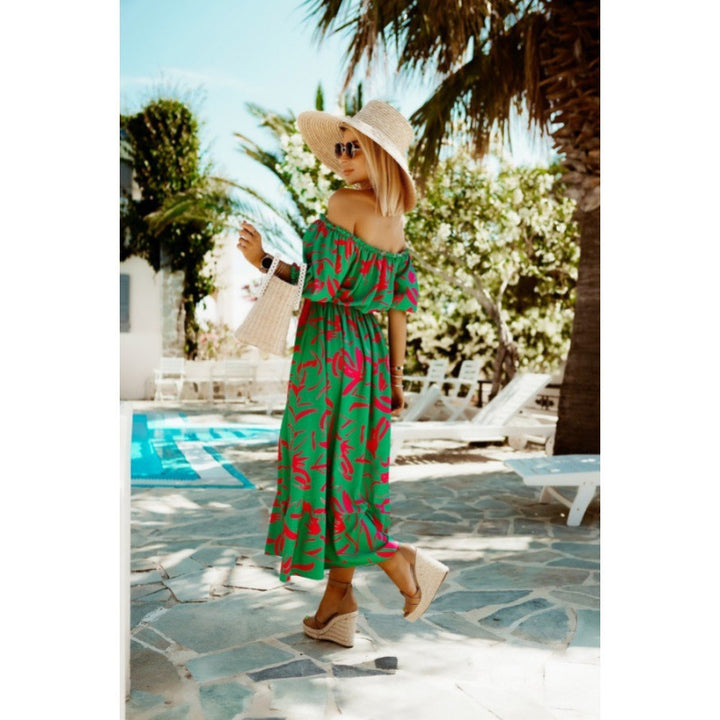 Dame Off-Shoulder Maxi-kjole med livligt blomster mønster Stilla