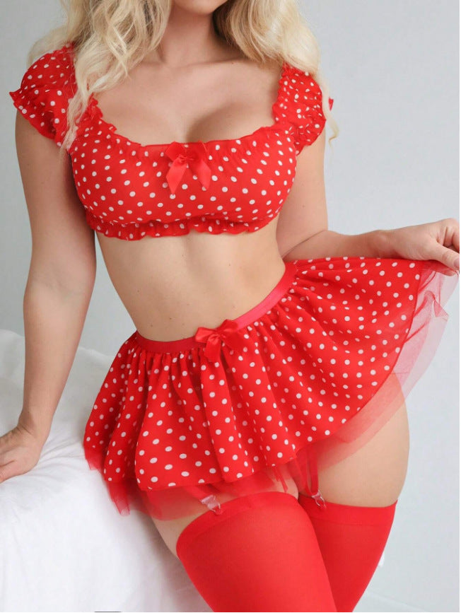 Dame Polka Dot Off-Shoulder Lingeri Sæt Stilla