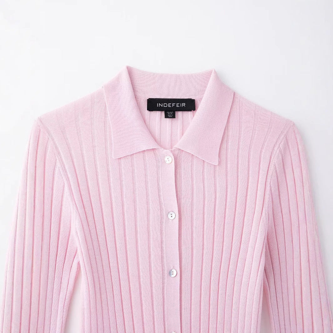 Femme Ribstrik Knap-Op Cardigan Stilla