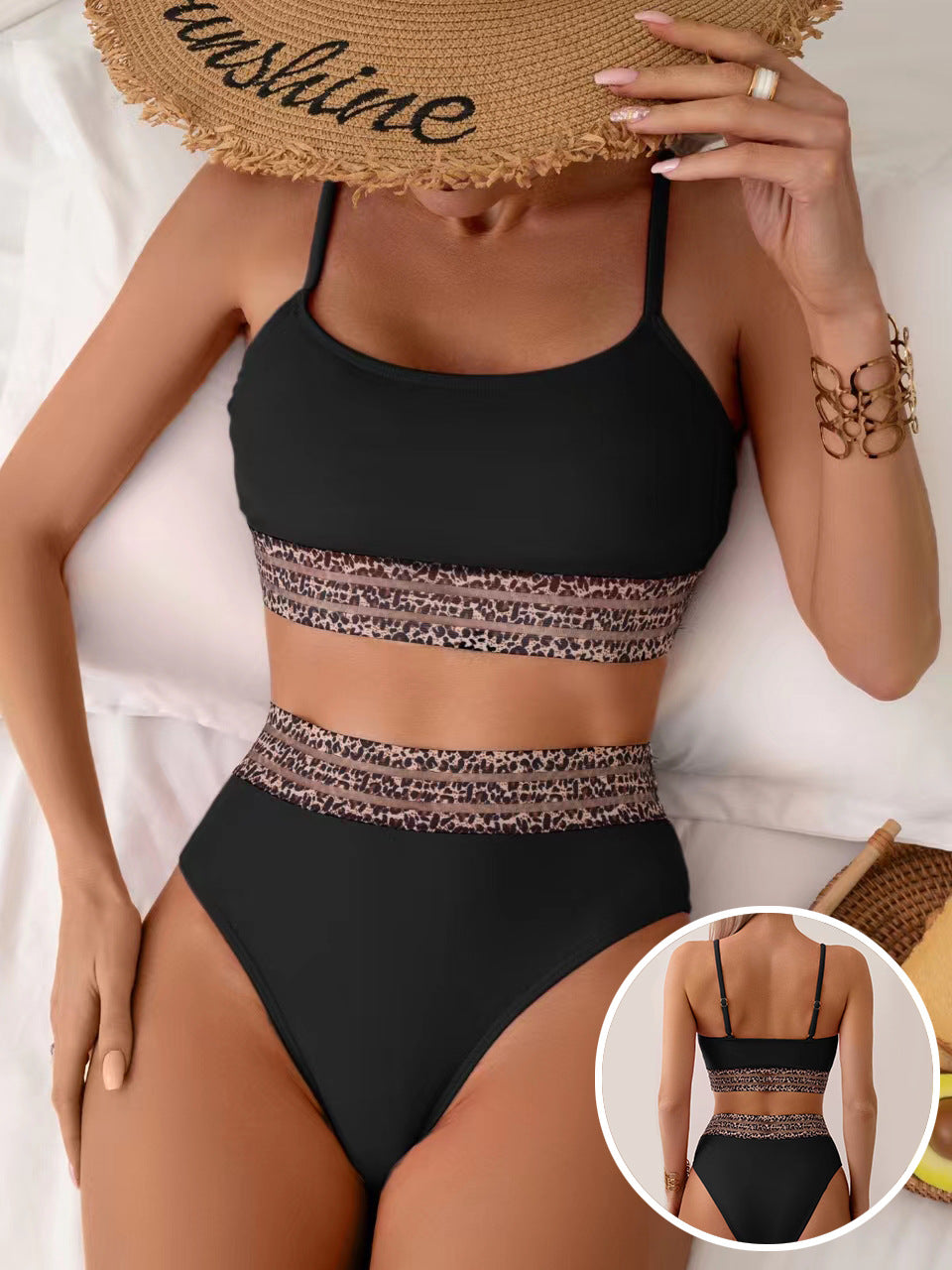 Dame Bikini-sæt med fashionabel leopardmønster og højt skåret taljedesign Stilla