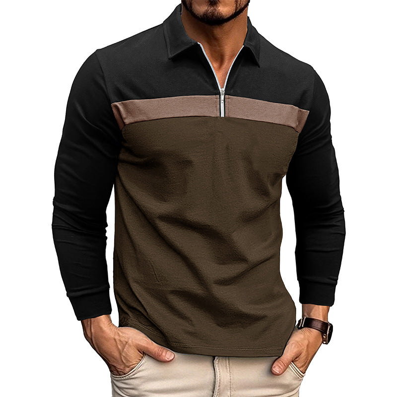 Herren sporty langærmet skjorte med moderne halv lynlås og farveblokdesign Stilla
