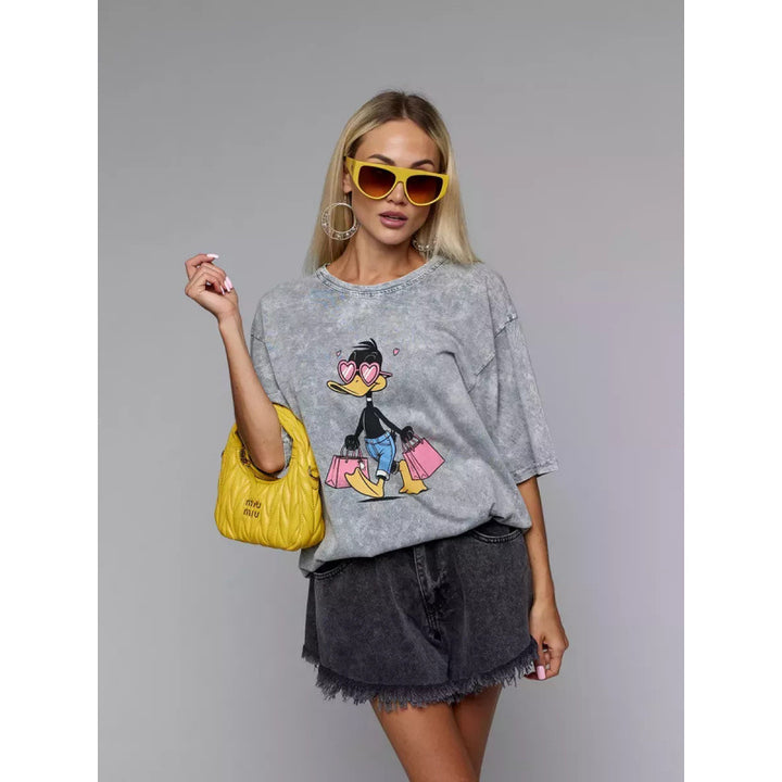 Dame T-Shirt kjole med kreativt cartoon-print og oversized pasform Stilla