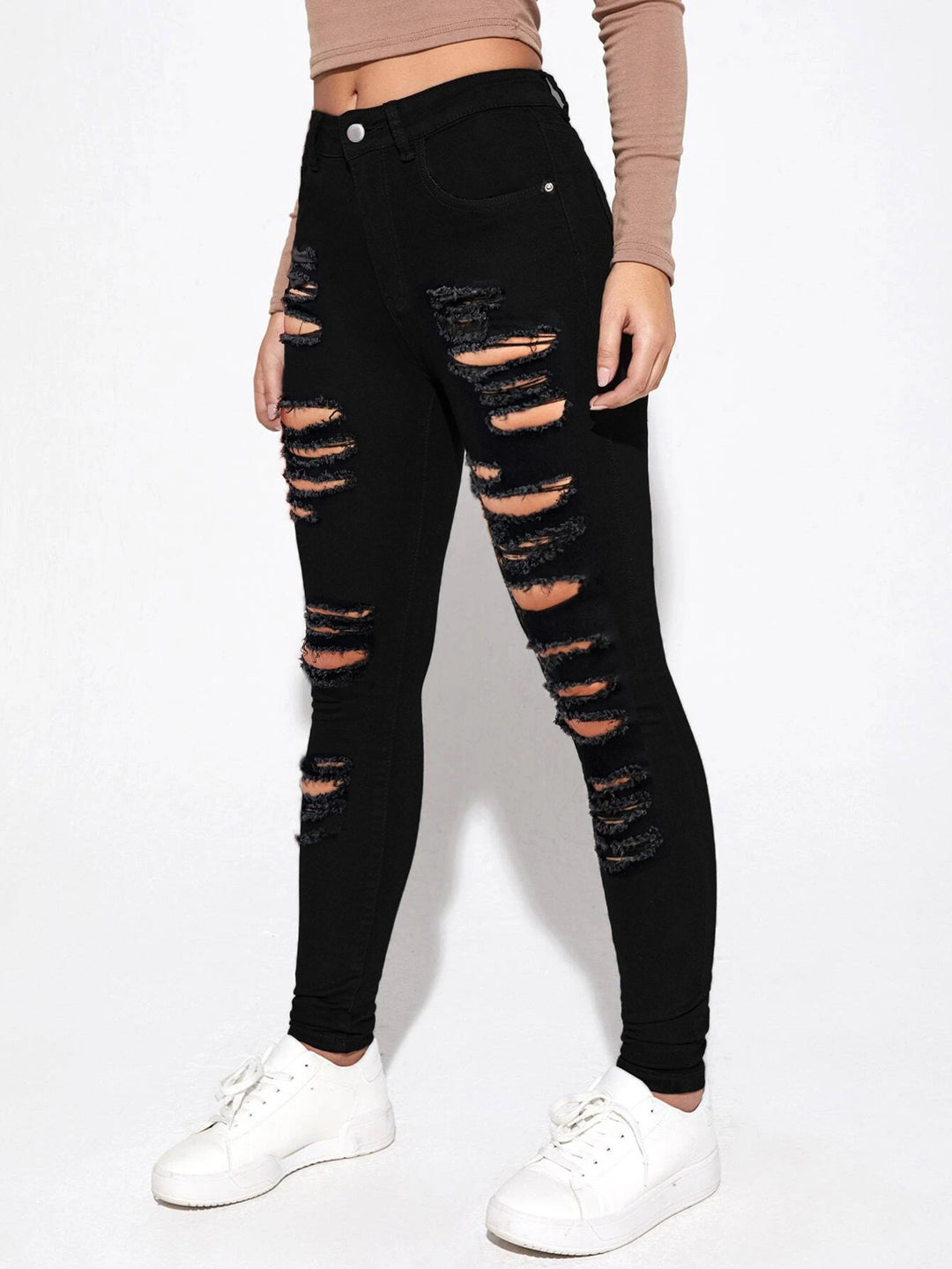Dame Skinny Jeans med moderne Destroyed-detaljer og høj talje Stilla