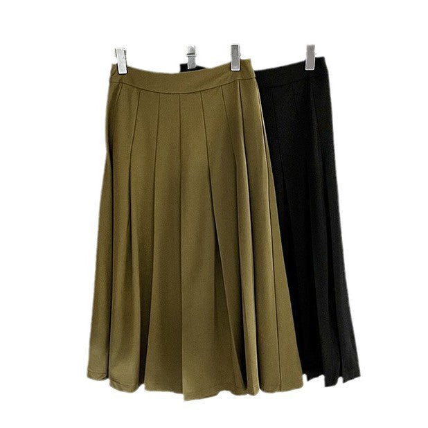 Dame elegant, svingende midi-nederdel med folder og høj talje Stilla
