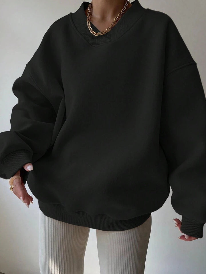 Kvinder Oversized Sweatshirt med V-Hals og Bred Kant Skovae