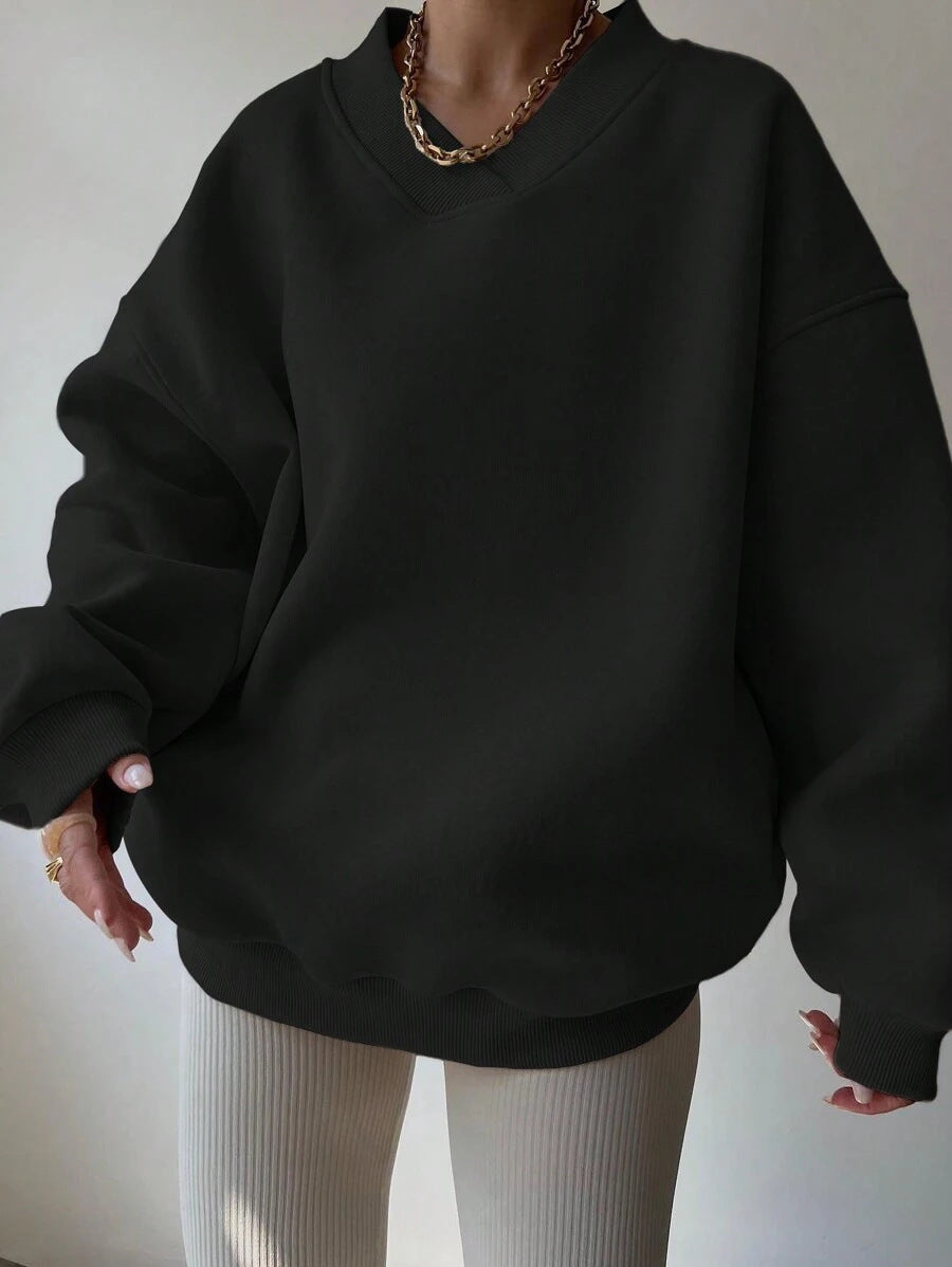 Kvinders oversized sweatshirt med V-hals Skovae