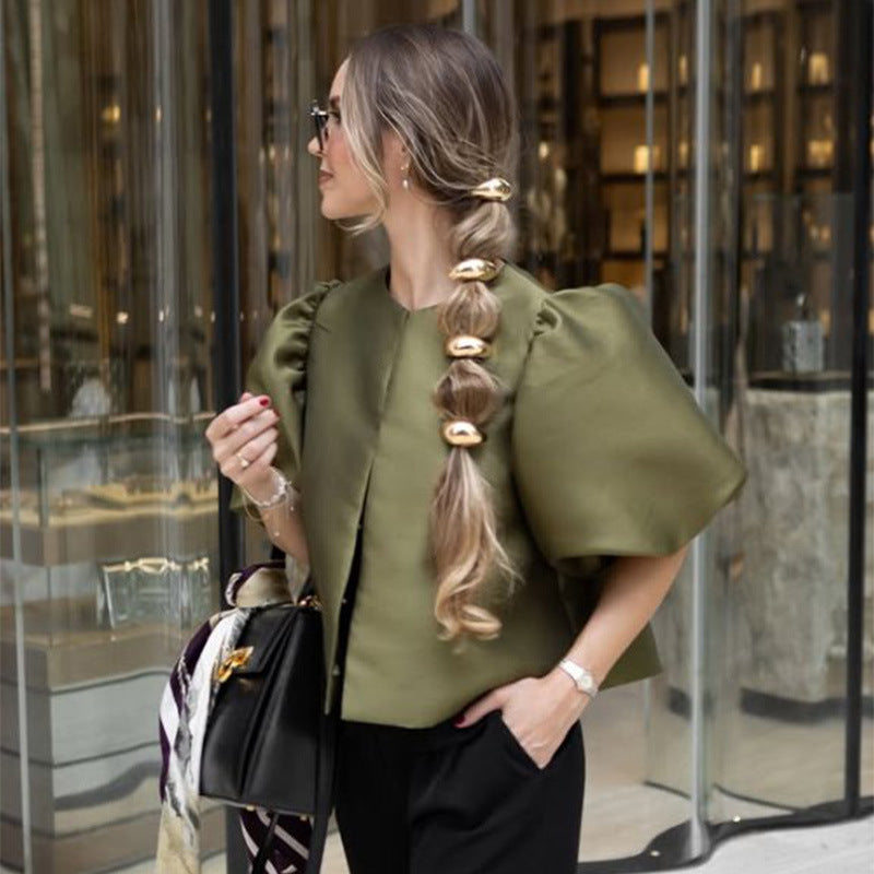 Dame stilfuld bluse med puffærmer Skovae