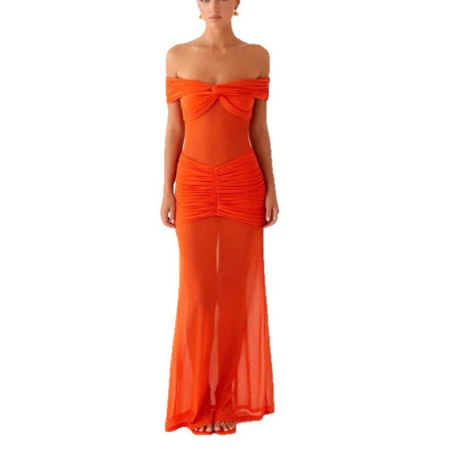 Dame Off-Shoulder Maxikjole med raffinerede draperinger Skovae