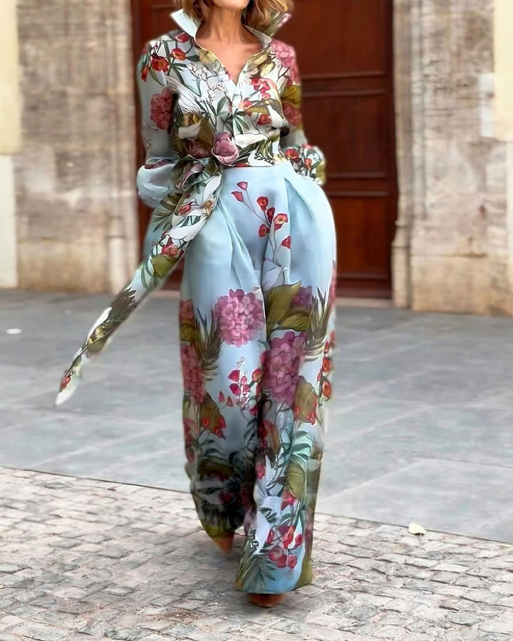 Dame Elegant Jumpsuit med blomstret design og taljebælte Stilla