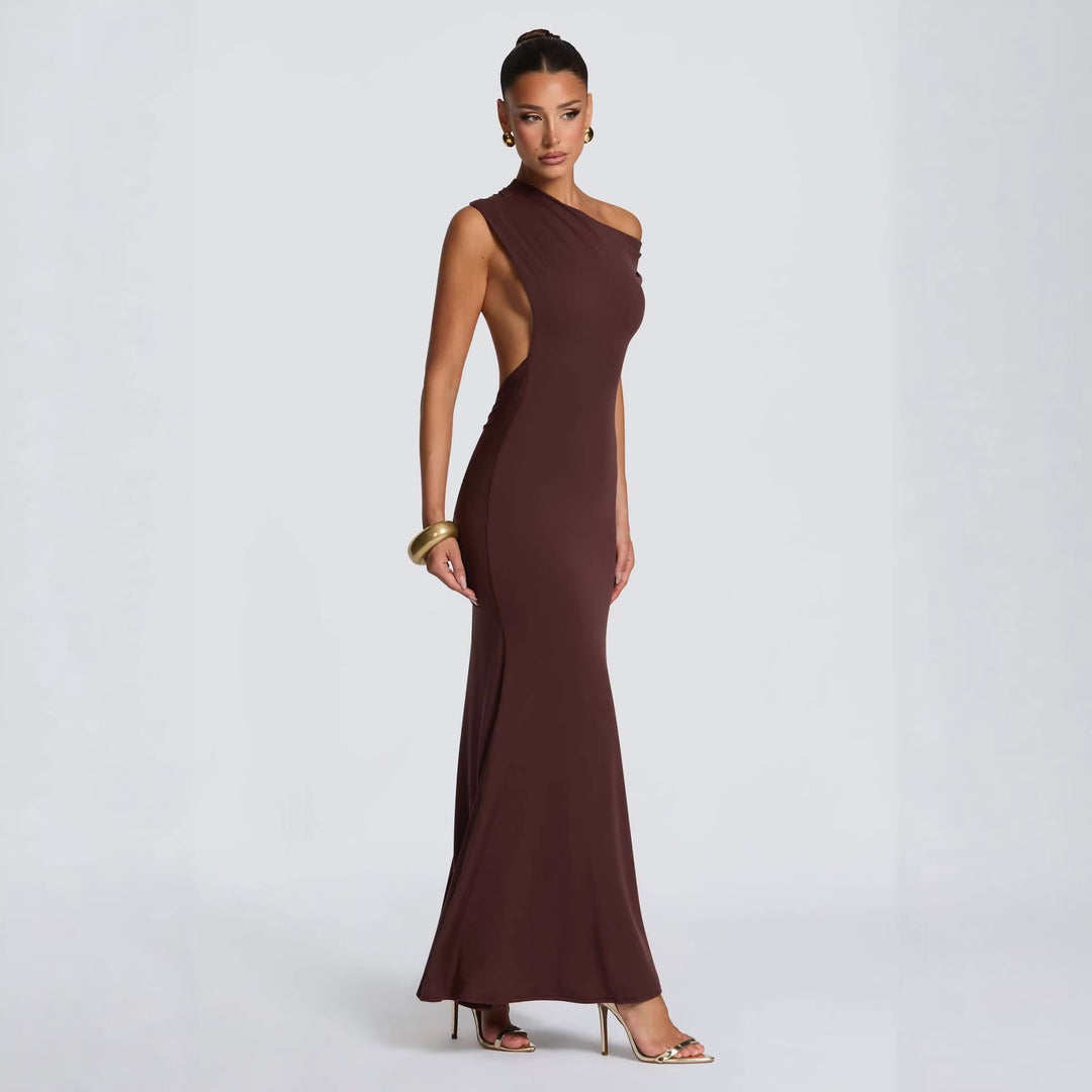 Dame elegante asymmetrisk maxi kjole med design uden stropper