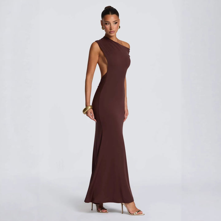 Dame elegante asymmetrisk maxi kjole med design uden stropper