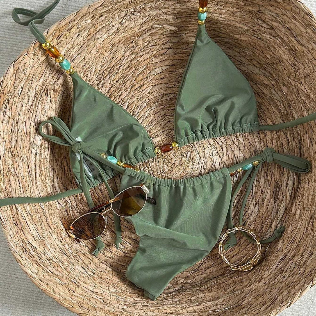 Dame triangel-bikini med farverig smykkedetalje Skovae
