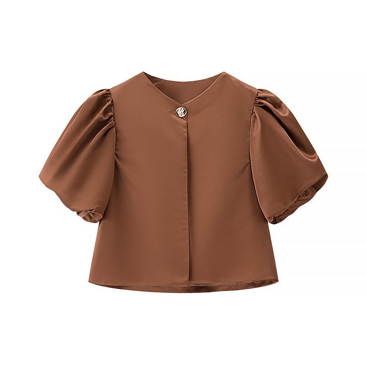 Dame elegant kortærmet bluse med puffærmer Stilla