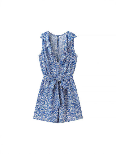 Dame jumpsuit med legende flæse-design og blomstermønster Stilla