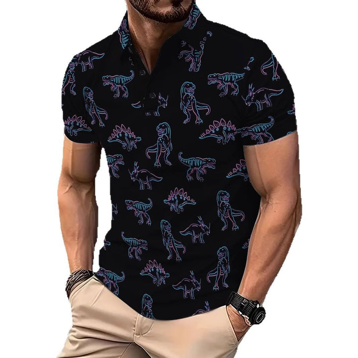 Herrer Poloshirt med kreativ dinosaurtryk Stilla
