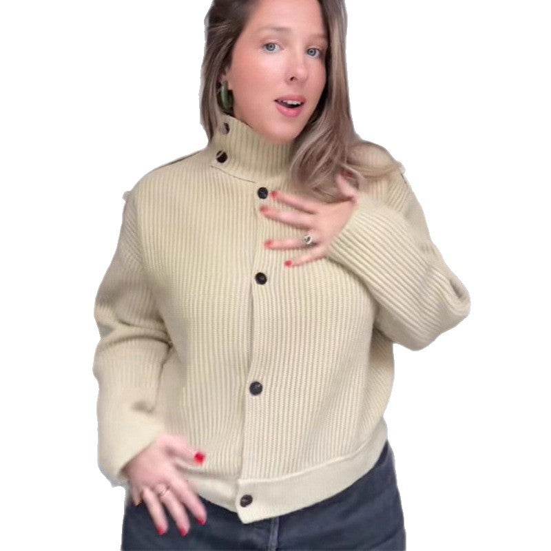 Dame oversized cardigan med høj krave Stilla