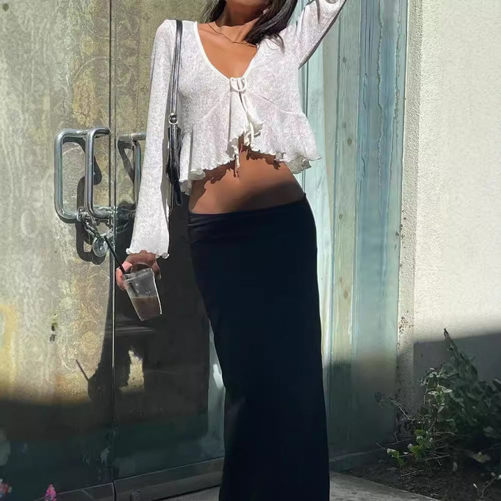 Dame Letto Crop-Top med feminin snøring og afslappet design Skovae