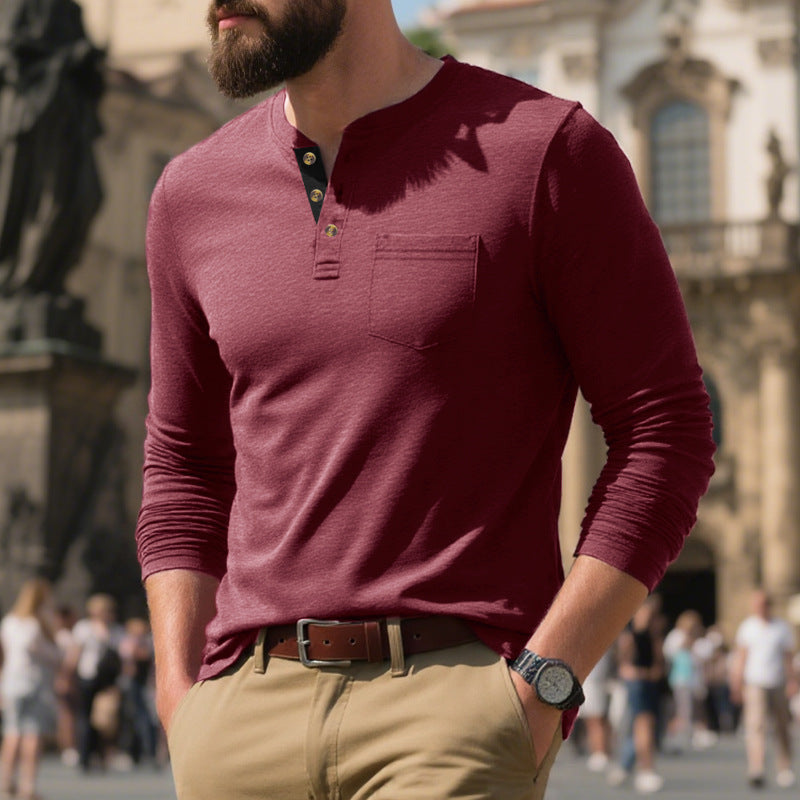 Herre Langærmet Henley-Skjorte med moderne knapdesign og praktisk brystlomme Stilla