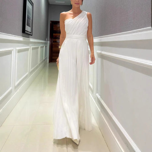 Dame Plisseret Aftenkjole med asymmetrisk stropdesign og elegant flow Stilla