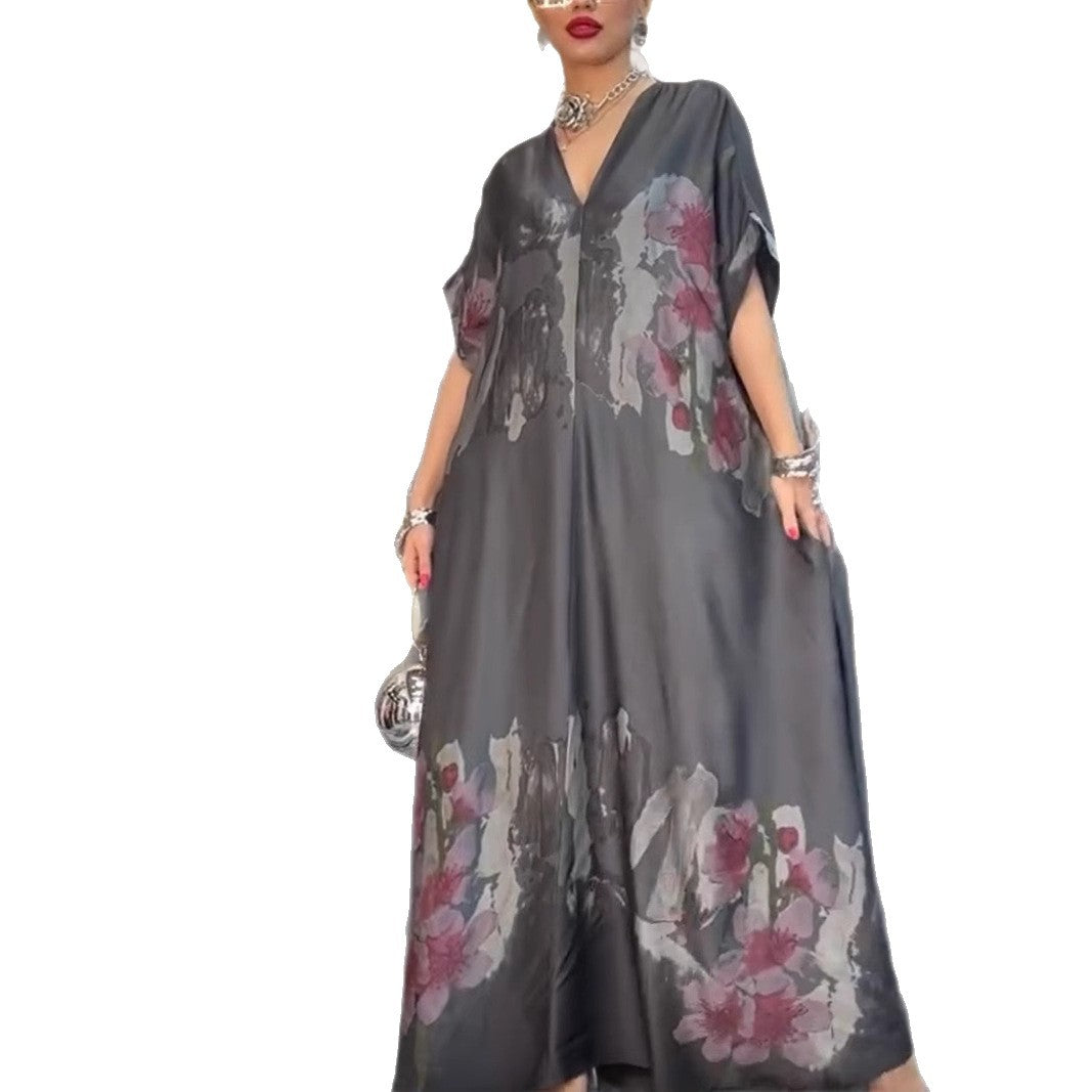 Dame Langærmet Maxikjole med blomstermønster og let Chiffon Stilla