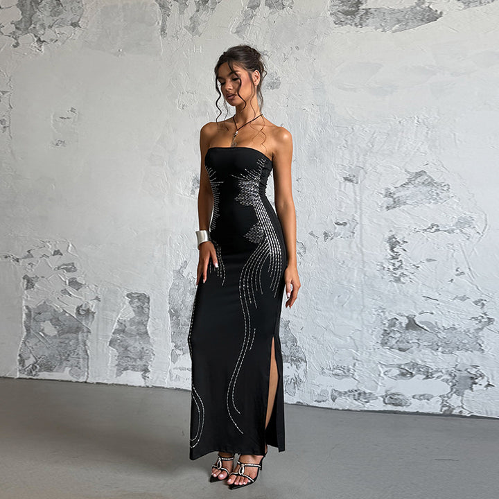 Dame Elegant Bandeau Mini Kjole med funkende accenter Skovae