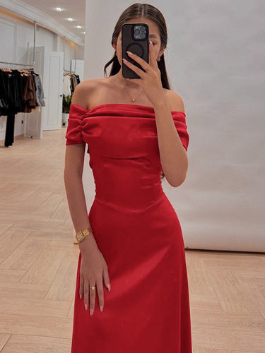 Damer Elegant draperet Maxi-kjole med skulderfri detaljer Stilla