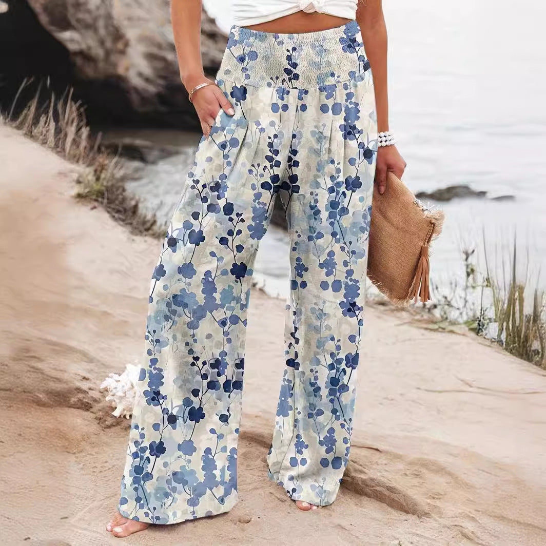 Dame Løs fit Strandbukser med blomsterprints og elastisk talje Stilla