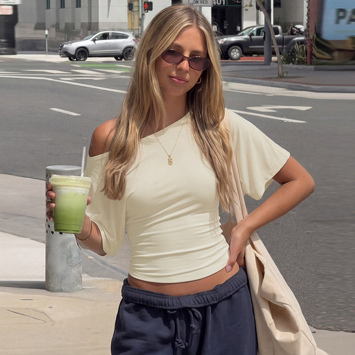 Dame Elegant One-Shoulder Top med let stræk Skovae