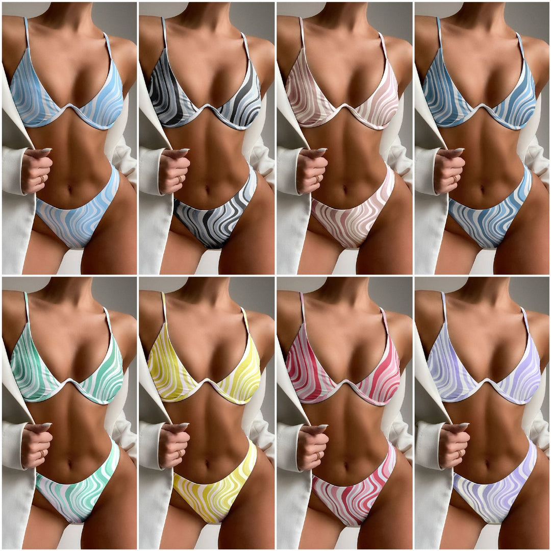 Dame Triangel-Bikini med moderne linjemønster Stilla