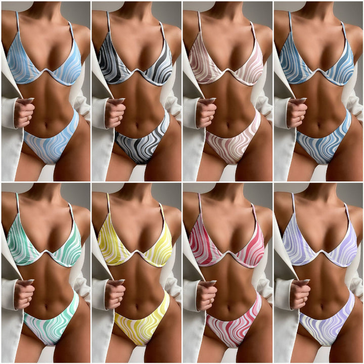 Dame Triangel-Bikini med moderne linjemønster Stilla