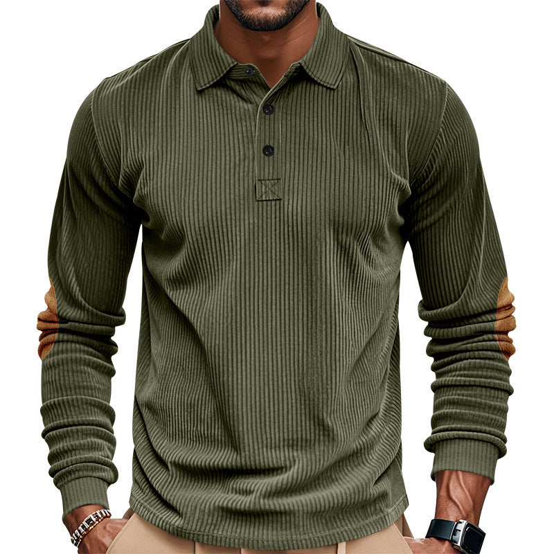 Herrer nan tung ribbet bomulds-polo-pullover med Kent-krave, tre-knaps lukning og ruskinds albue-patches Skovae