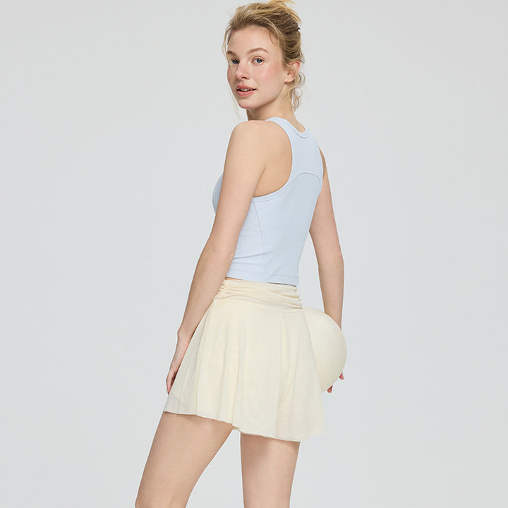 Dame komfortabel Rib-Crop-Top med knapliste og åndbare indsatser Stilla