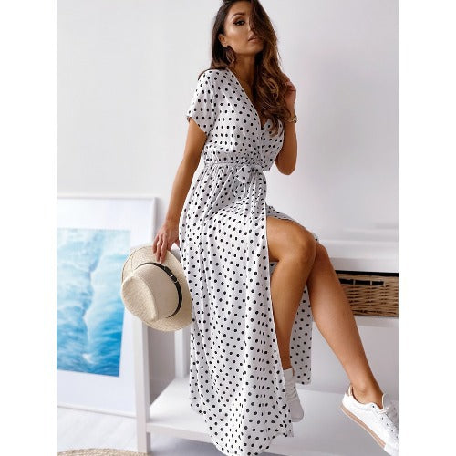 Dame Polka Dot Maxikjole med stilfuld sideslids Stilla