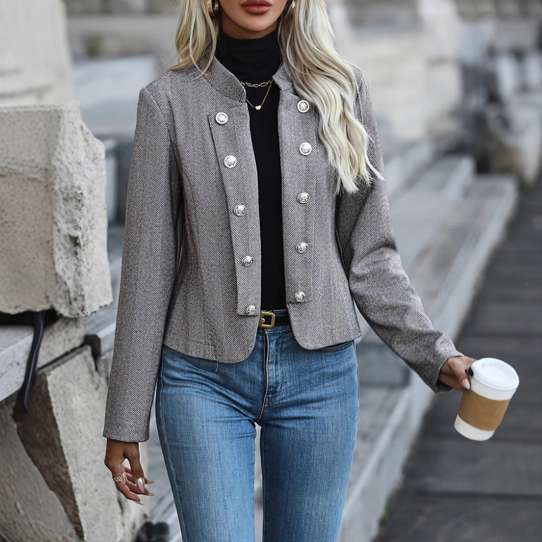 Damer elegant blazerjakke med struktureret houndstooth-mønster og funkende knapper Stilla