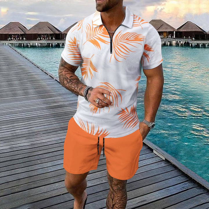 Herrer polo-shirt i tropisk design med lynlås Stilla