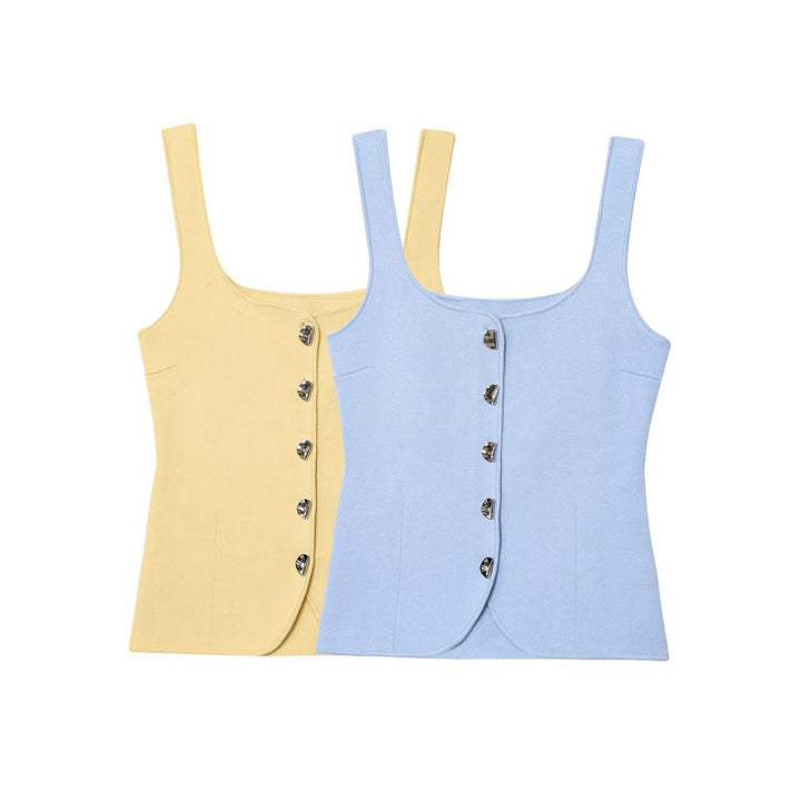 Femme Quadrat-Ausschnitt Knap-Op Tank Top Stilla