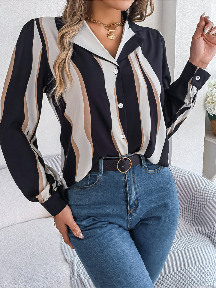 Dame Elegant Langærmet Bluse med moderne Stribemønster Stilla