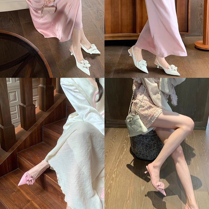 Dame elegante spidse Slingback-hæle med blomsteraccent Stilla