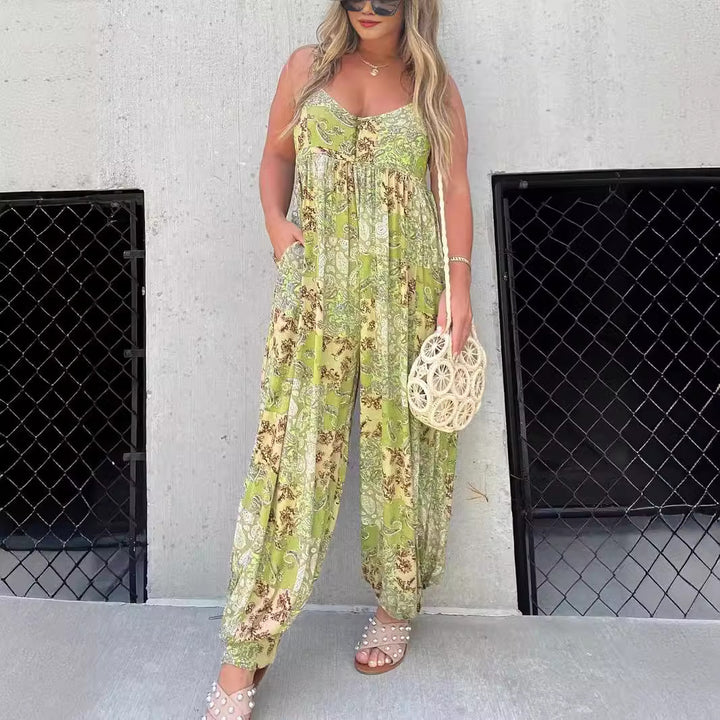 Dame luftig Boho- jumpsuit med elastisk fald og praktiske lommer Stilla