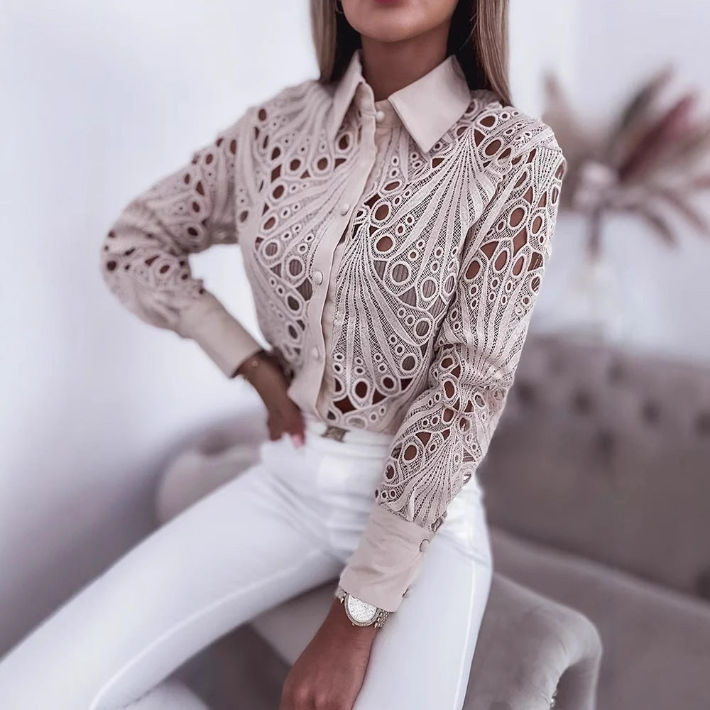 Dame elegant bluse med høj kvalitets spidse detaljer Stilla