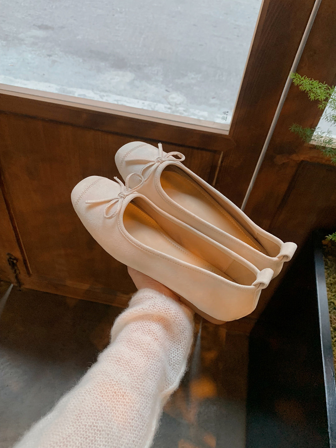 Dame Wildleder Ballerina Flats med sløjfe detalje Stilla