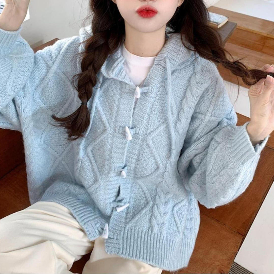 Kvinders oversized cardigan med hætte og kabelstrik mønster Stilla