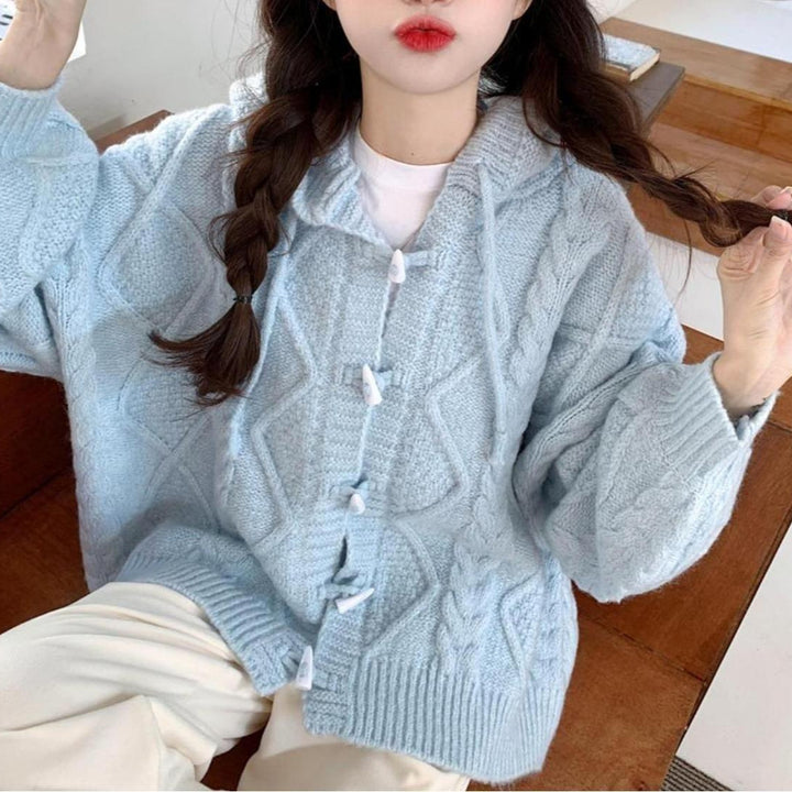Kvinders oversized cardigan med hætte og kabelstrik mønster Stilla