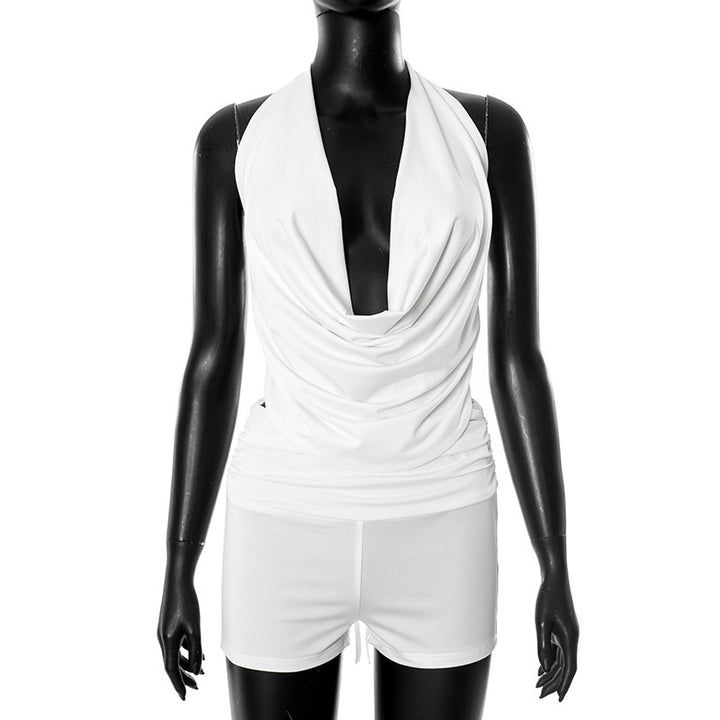 Dame strammesløse jumpsuit med dyb udskæring og flydende materiale Stilla