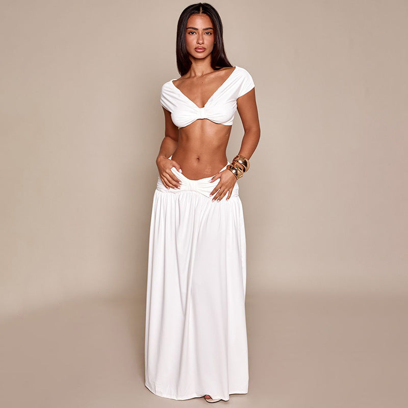 Dame Elegant Cropped Top og Maxiskørt Sæt Skovae