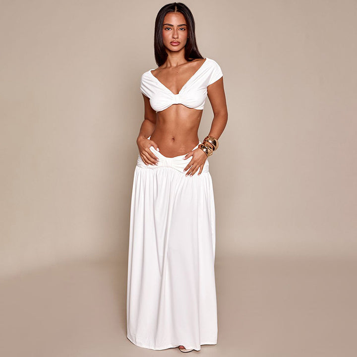 Dame Elegant Cropped Top og Maxiskørt Sæt Skovae