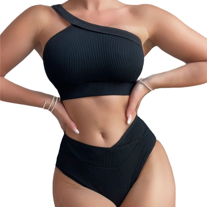 Kvinder Højtaljet Bikini-sæt med asymmetrisk top og struktureret materiale Stilla