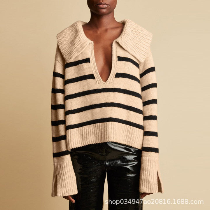 Dame elegant strikpullover med stilfuld V-hals og tidløst design Stilla
